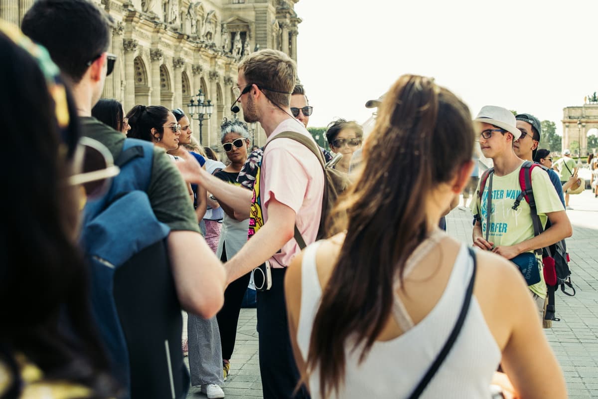 Guided tour group exploring a historic city